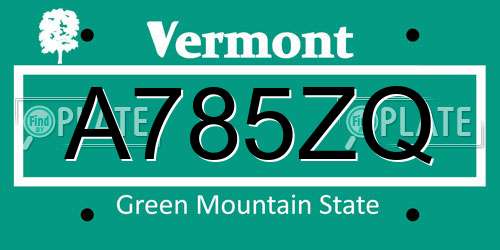 A785ZQ Vermont License Plate