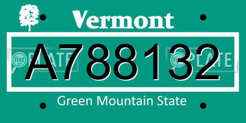A788132 Vermont License Plate