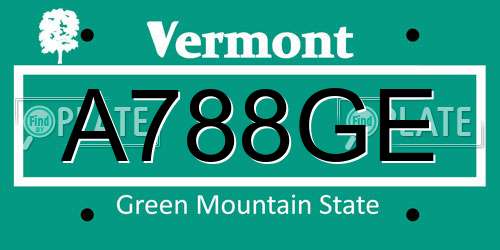 A788GE Vermont License Plate