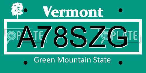 A78SZG Vermont License Plate