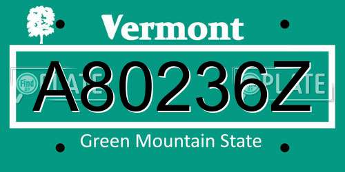 A80236Z Vermont License Plate