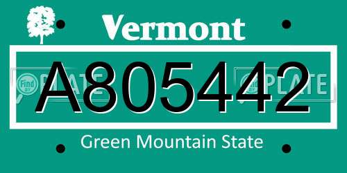 A805442 Vermont License Plate