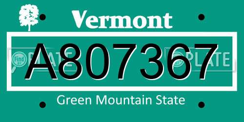 A807367 Vermont License Plate
