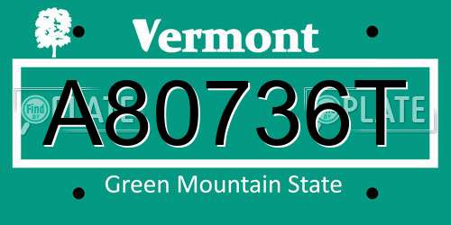 A80736T Vermont License Plate