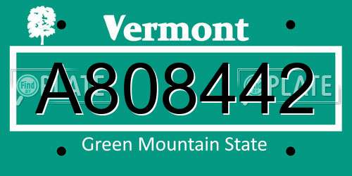 A808442 Vermont License Plate