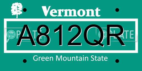 A812QR Vermont License Plate