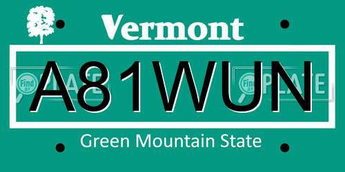 A81WUN Vermont License Plate
