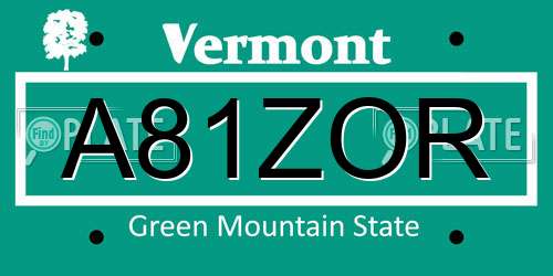 A81ZOR Vermont License Plate
