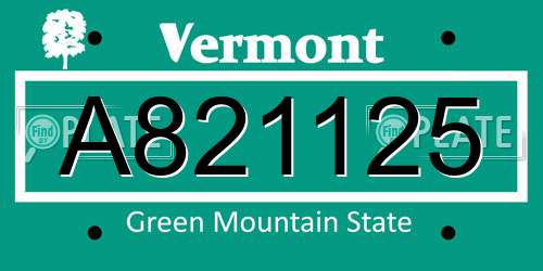 A821125 Vermont License Plate