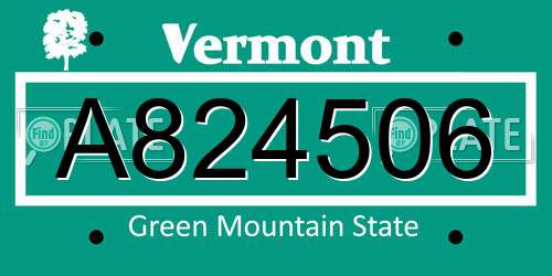 A824506 Vermont License Plate