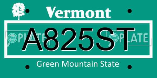 A825ST Vermont License Plate