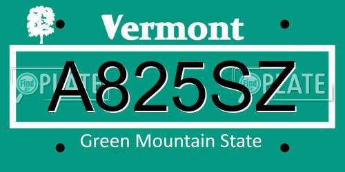 A825SZ Vermont License Plate