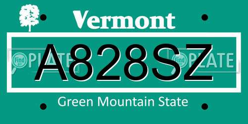 A828SZ Vermont License Plate