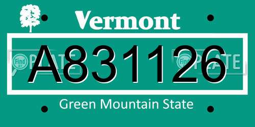 A831126 Vermont License Plate