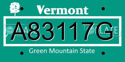 A83117G Vermont License Plate