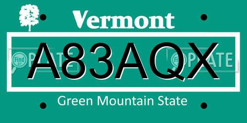 A83AQX Vermont License Plate