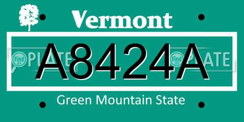 A8424A Vermont License Plate