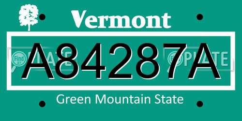 A84287A Vermont License Plate