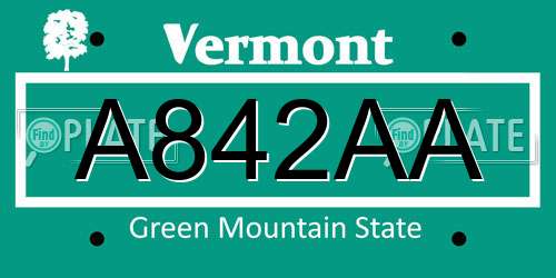 A842AA Vermont License Plate