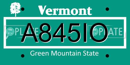 A845IO Vermont License Plate