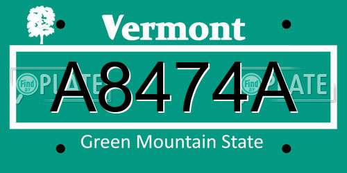 A8474A Vermont License Plate