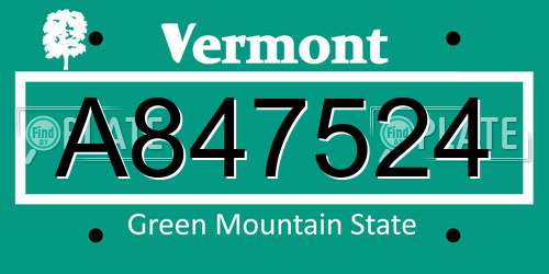 A847524 Vermont License Plate