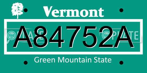 A84752A Vermont License Plate