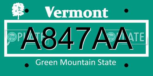 A847AA Vermont License Plate
