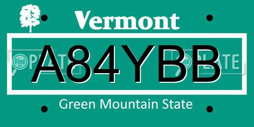 A84YBB Vermont License Plate