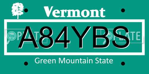A84YBS Vermont License Plate