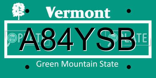 A84YSB Vermont License Plate