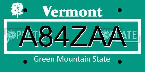 A84ZAA Vermont License Plate