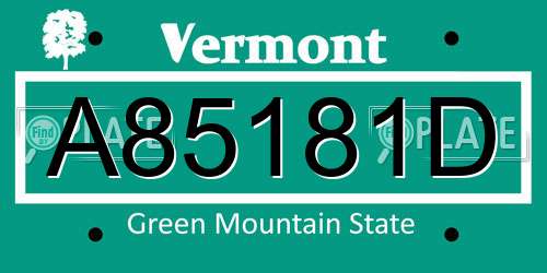 A85181D Vermont License Plate