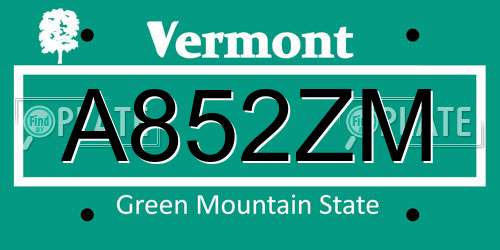 A852ZM Vermont License Plate