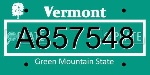 A857548 Vermont License Plate