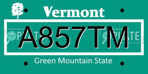 A857TM Vermont License Plate