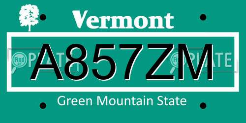 A857ZM Vermont License Plate