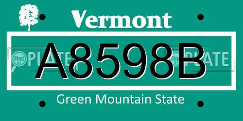 A8598B Vermont License Plate