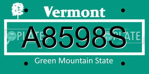 A8598S Vermont License Plate