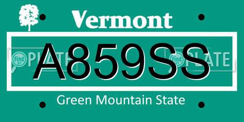 A859SS Vermont License Plate