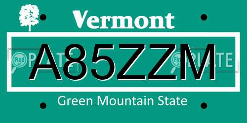 A85ZZM Vermont License Plate