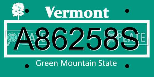 A86258S Vermont License Plate