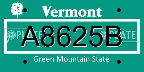 A8625B Vermont License Plate