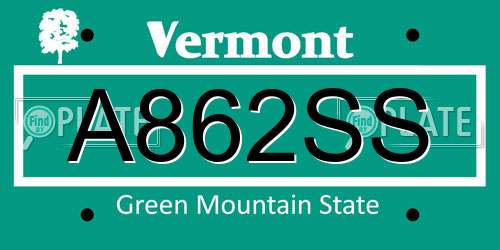 A862SS Vermont License Plate