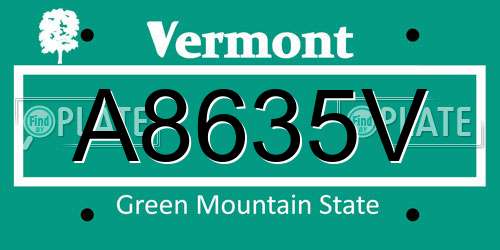 A8635V Vermont License Plate