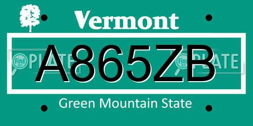 A865ZB Vermont License Plate
