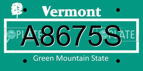 A8675S Vermont License Plate