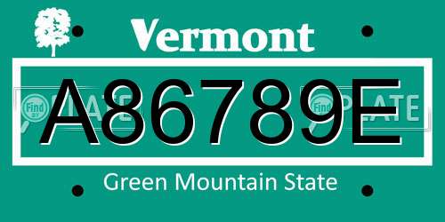 A86789E Vermont License Plate