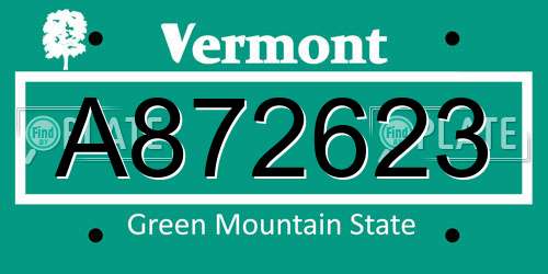 A872623 Vermont License Plate