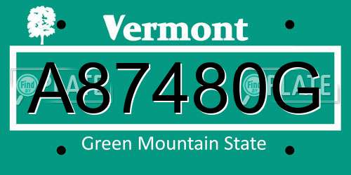 A87480G Vermont License Plate